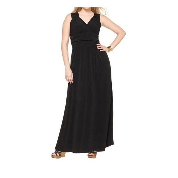 NY COLLECTION Maxi Dress Black Sleeveless Empire Waist Dress Plus Size 1X V Neck - Picture 1 of 13